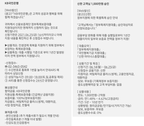 불법 대부광고 스팸문자 유형