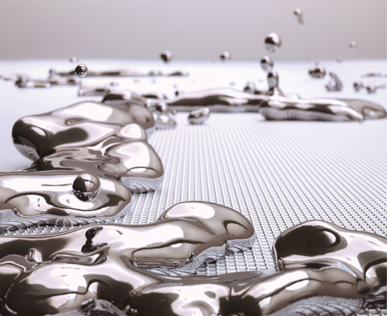 액체 금속의 전자 구조가 발견된 결정 고체와 액체금속의 계면. 바닥 부분에 원자들이 규칙적으로 배열된 물질은 결정 고체를 나타내고, 그 위에 불규칙적으로 분포하는 액체 금속은 표면 도핑된 알카리 금속 원자들을 나타낸다.