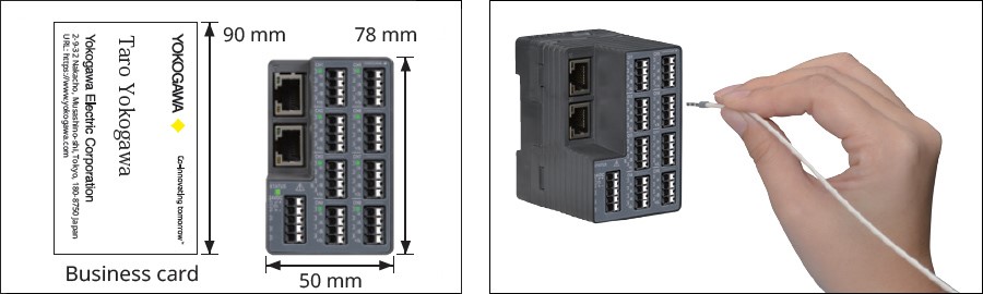 ‘한국요꼬가와전기 OpreX Multi-Sensing Remote I/O’의 아날로그 센싱 유닛 크기(왼쪽)와 단자(오른쪽)