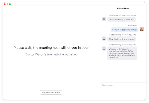 회의 대기실 내 양방향 소통 기능이 마련됐다.