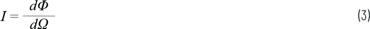 ▲ 이 공식에서 dΦ는 입체각 dΩ으로 방출되는 출력이다. FOI는 이미저의 종횡비와 맞아야 하기 때문에 통상적으로 정방형이나 직사각형이다