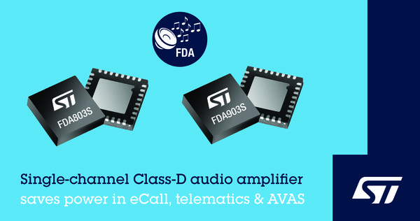 ST가 자사의 FDA 제품군에 최신 단일채널 10W 클래스-D 오디오 전력 증폭기 FDA803S 및 FDA903S를 추가했다. [이미지=ST]