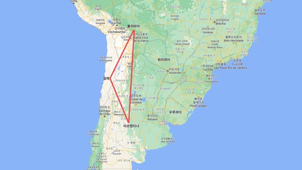 리튬 삼각지대 칠레, 아르헨티나, 볼리비아 [사진=구글맵]
