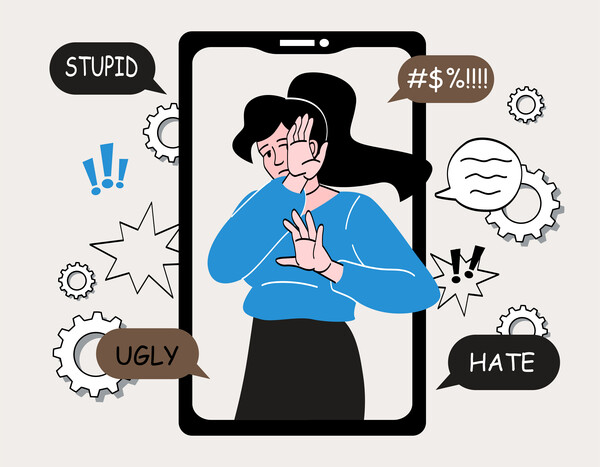 스마트폰 화면 속 인물을 향한 언어폭력 묘사