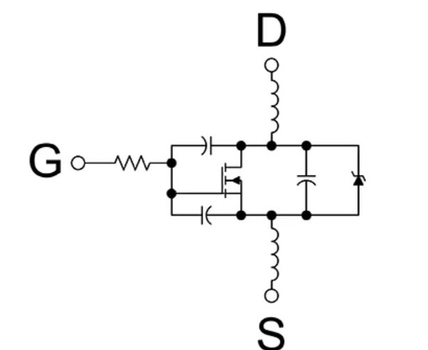 [그림3] 이 MOSFET의 모델에서는 기생 커패시턴스와 인덕턴스를 보여주며 이는 드라이버 성능에 큰 영향을 미친다. [출처=텍사스인스트루먼트]