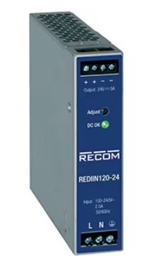 [그림2] REDIIN120 시리즈의 120W DIN 레일 전원 공급 장치는 123.6×30.0×116.8밀리미터(mm)다. [출처=레콤파워]