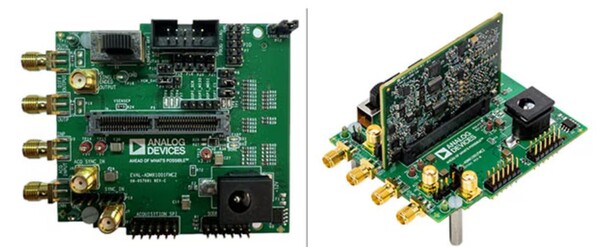 [그림1] ADMX1002B(왼쪽)는 고정밀 사인 및 임의 파형 발생기이고 ADMX1001B(오른쪽)는 유사하지만 데이터 수집 채널을 기판 형태로 추가해 ADMX1002B의 커넥터에 삽입할 수 있는 제품이다. [출처=ADI]
