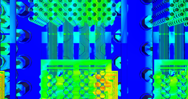 앤시스 HFSS IC를 활용한 고대역폭 메모리(HBM) 모듈을 다이(die)와 연결하는 인터포저의 3D 시뮬레이션 [제공=앤시스]