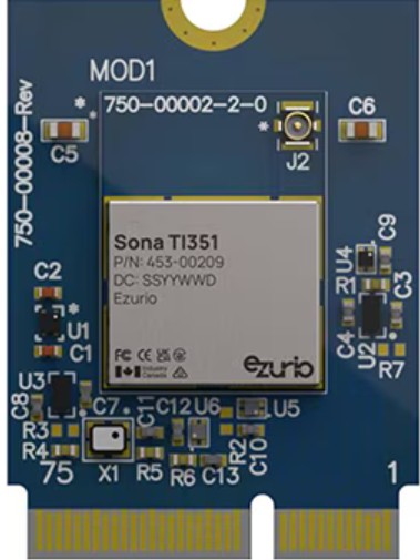 [그림5] 소나 TI351 453-00209 모듈은 플러그형 시스템 구성을 위한 M.2 2230 키 E 커넥터를 사용한다. [출처=에주리오]