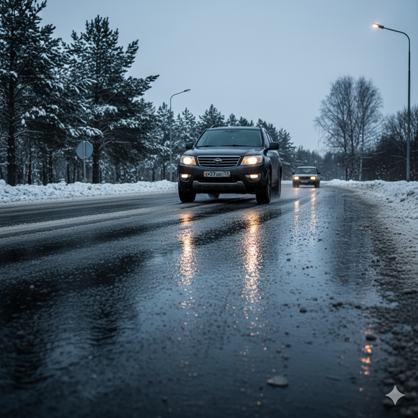 겨울철 블랙아이스 위를 달리는 차량 [출처=생성형 AI]