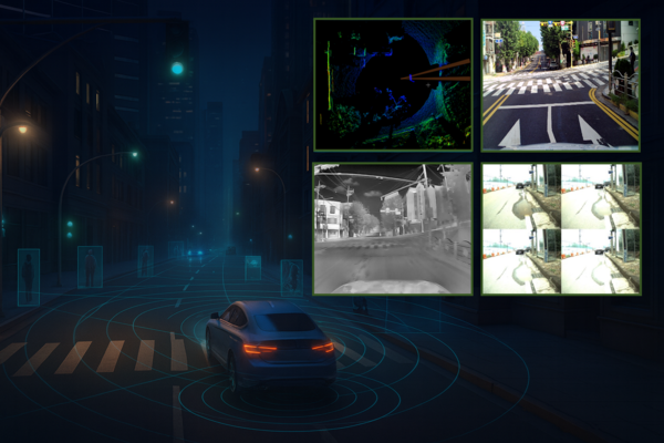 오른쪽 상단 4가지 센서: (왼쪽부터) 시계방향으로 라이다, 가시광, 편광, 열화상 [제공=한국자동차연구원]