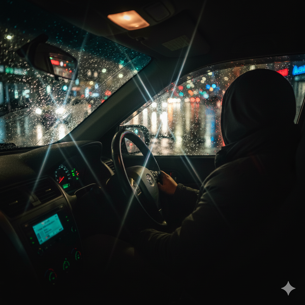 외부 차량의 헤드라이트가 차 안을 비추는 모습 [제공=생성형 AI]