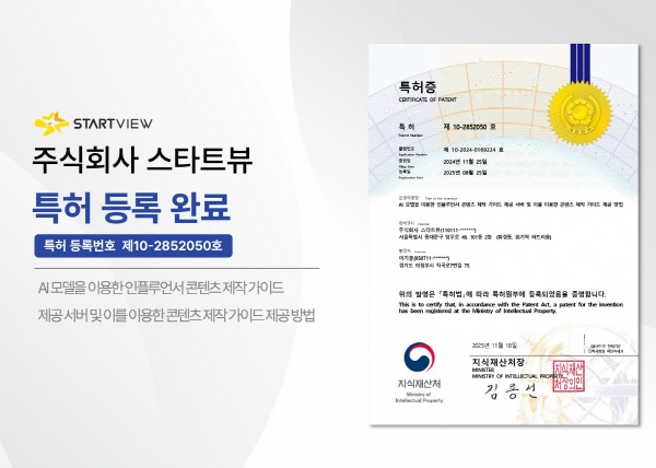 스타트뷰, 인플루언서 맞춤형 숏폼 콘텐츠 기획 자동화 기술 특허 등록 - 뉴스 썸네일 이미지